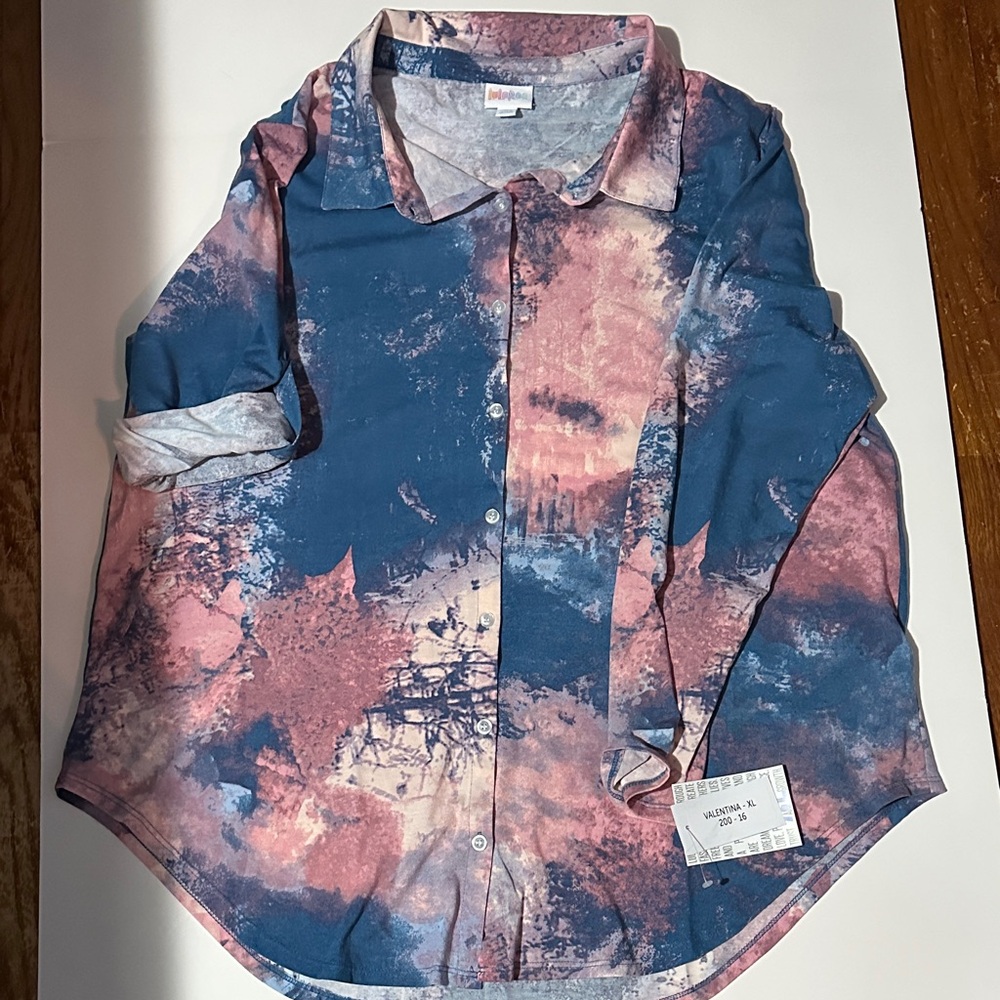 LuLaRoe Blue and Pink Blouse